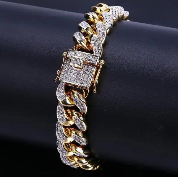 Men's Premium Gold-Toned Iced Out Cuban Bracelet Carousel 2