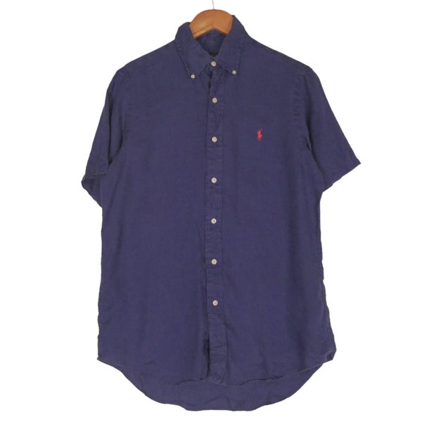 Linen Ralph Lauren Navy Short Sleeve Oxford Shirt Small Carousel 1
