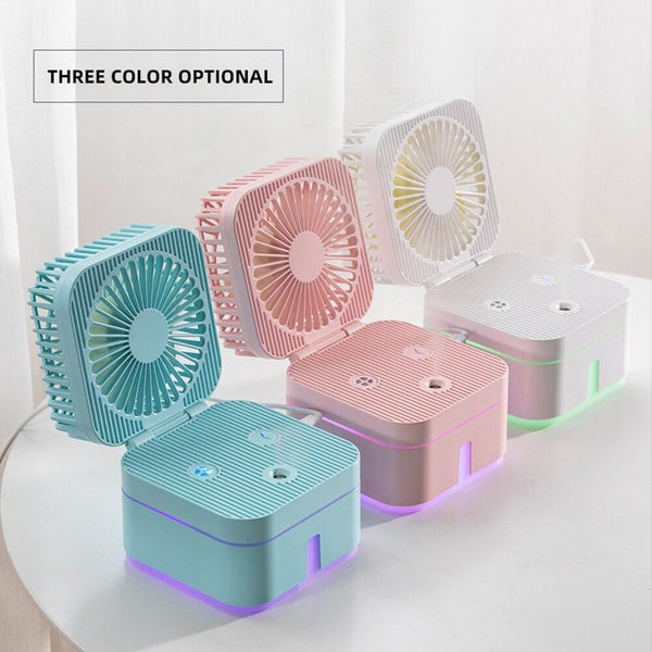 Spray Humidification Fan Desktop 2000mAh Recharge Aromatherapy Light Adjustable Carousel 1