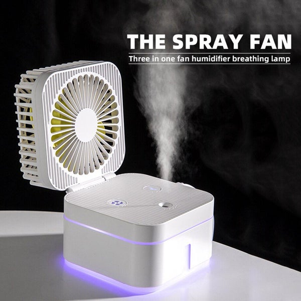 Spray Humidification Fan Desktop 2000mAh Recharge Aromatherapy Light Adjustable Carousel 8