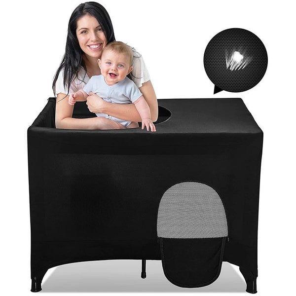 Crib Blackout Cover Stretchy Breathable Tent Foldable Baby Bed Cover Adjustable Carousel 1