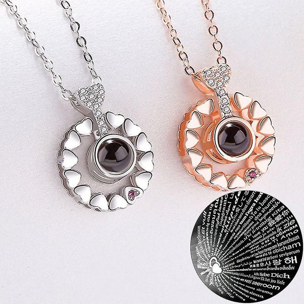 100 Languages I Love You Projection Pendant Necklace Women Clavicle Chain Gift Carousel 5