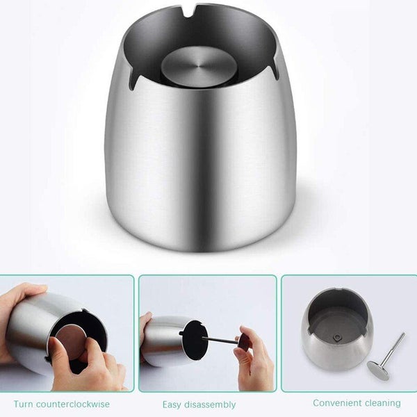 Ashtray Stainless Steel with Lid Heavy Ashtray Storm-Wind Non-Slip Base Outside Carousel 2