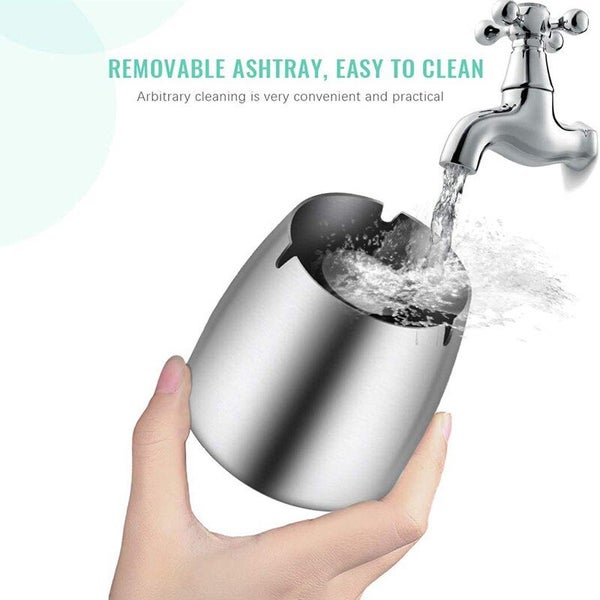 Ashtray Stainless Steel with Lid Heavy Ashtray Storm-Wind Non-Slip Base Outside Carousel 8
