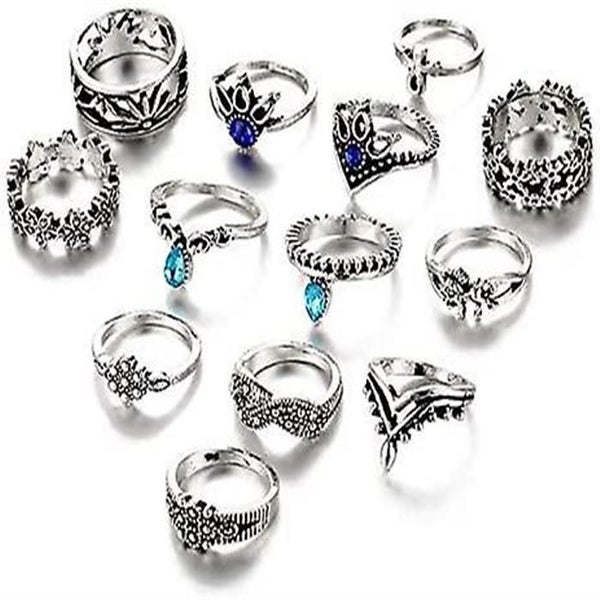 13pcs Vintage Knuckle Ring Set Hollow Carved Flowers Stackable Rings Boho Crysta Carousel 2