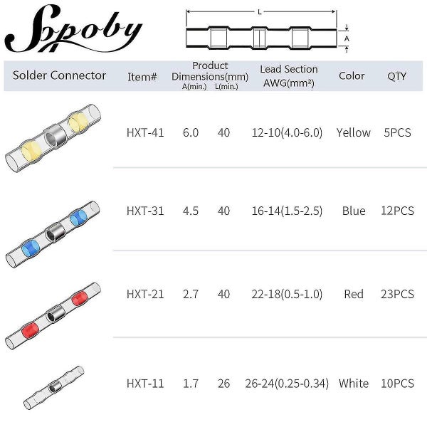 50pcs Solder Joint Wire Connector, Heat Shrink Solder Butt Seal Insulated Electr Carousel 2