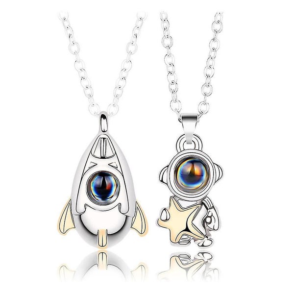 2pcs Spaceman Pendant 100 Languages I Love You Stone Necklace Couples Gift Carousel 1