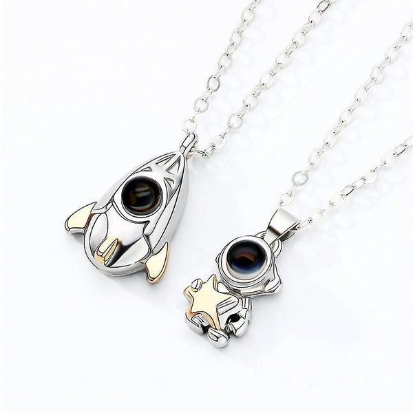 2pcs Spaceman Pendant 100 Languages I Love You Stone Necklace Couples Gift Carousel 2