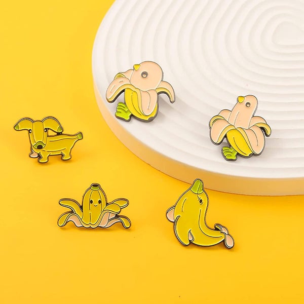 Cartoon Banana Enamel Pins Set Lovely Chick Dolphin Dog Octopus Animal Enamel La Carousel 2