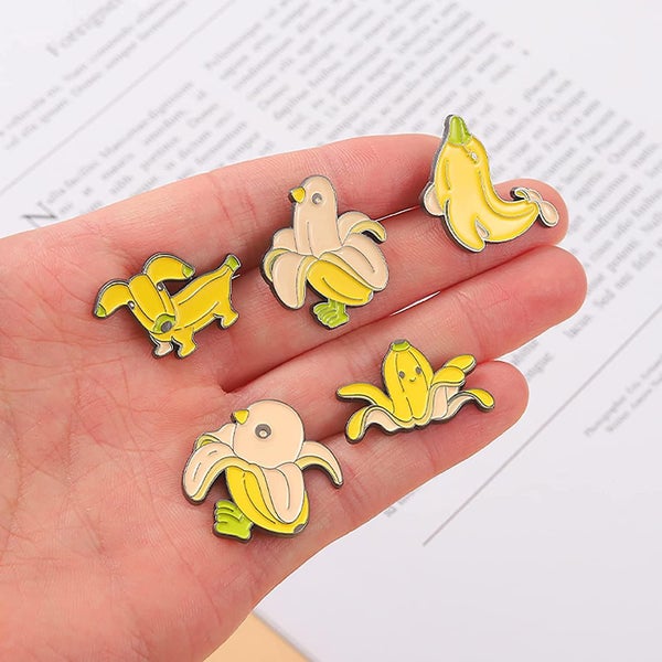 Cartoon Banana Enamel Pins Set Lovely Chick Dolphin Dog Octopus Animal Enamel La Carousel 5