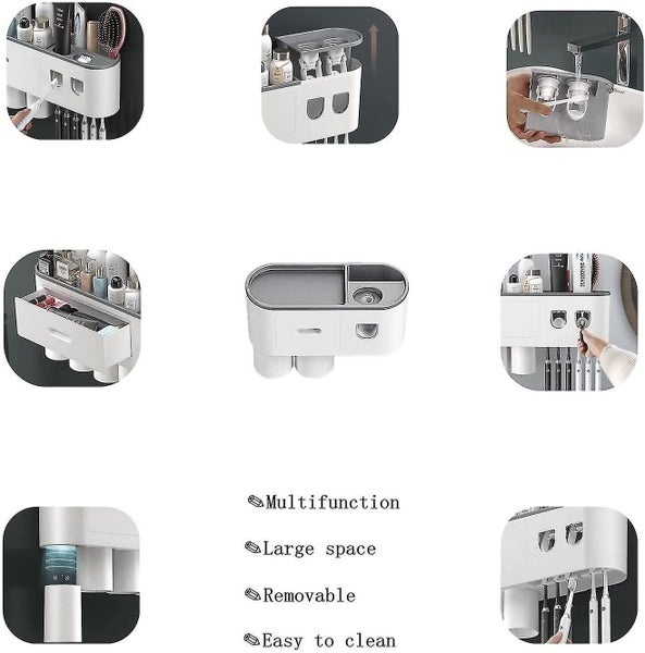 Bathroom Organizer Toothpaste Automatic Dispenser Toothbrush Holder Wall Mounted Carousel 2