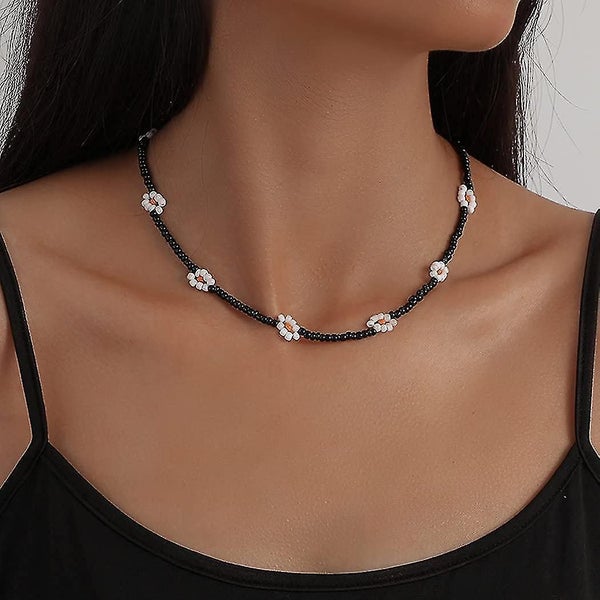 Boho Beaded Choker Necklaces Black Flower Bead Necklace Summer Vintage Necklace Carousel 1