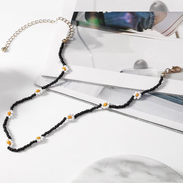 Boho Beaded Choker Necklaces Black Flower Bead Necklace Summer Vintage Necklace Carousel 4