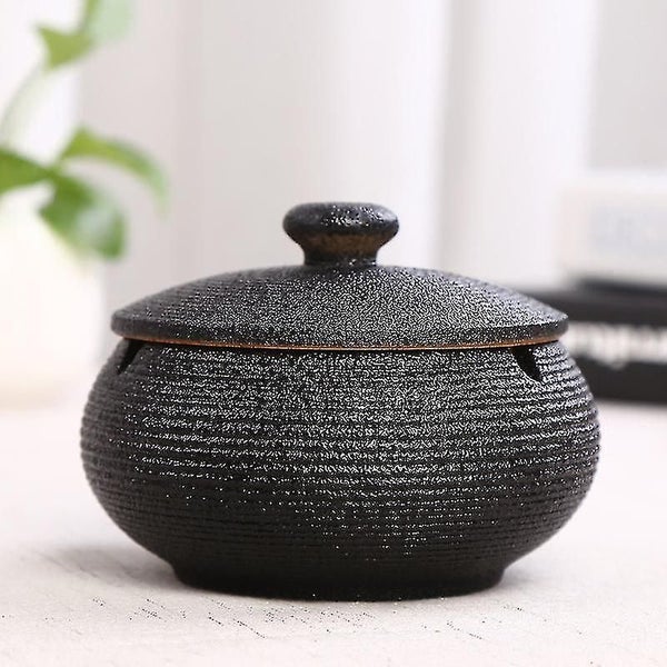 Ashtray, Terrace Outdoor Ashtray With Cover, Windproof Ashtray Black, 11*8cm Carousel 1