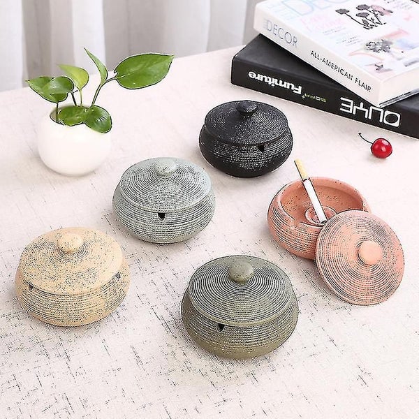 Ashtray, Terrace Outdoor Ashtray With Cover, Windproof Ashtray Black, 11*8cm Carousel 4