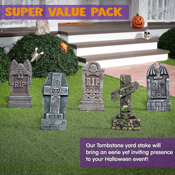 17 Halloween Foam Rip Graveyard Tombstones (5 Pack), Yard Sign Headstone Decorat Carousel 2