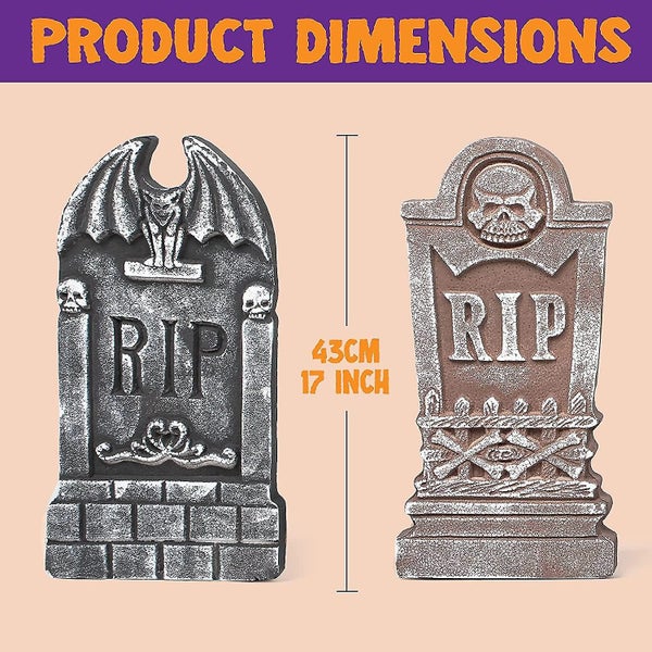 17 Halloween Foam Rip Graveyard Tombstones (5 Pack), Yard Sign Headstone Decorat Carousel 5