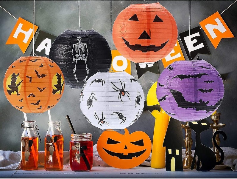 10pcs Halloween Paper Lantern Jack-o-lantern Spider Bat Skull Lanterns For Hallo Carousel 4
