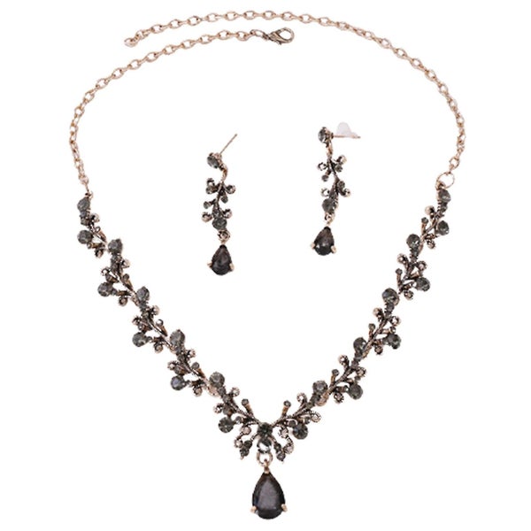 Alloy Leaf Rhinestone Zircon Elegant Jewelry Set Luxury Wedding Bridal Jewelry S Carousel 1