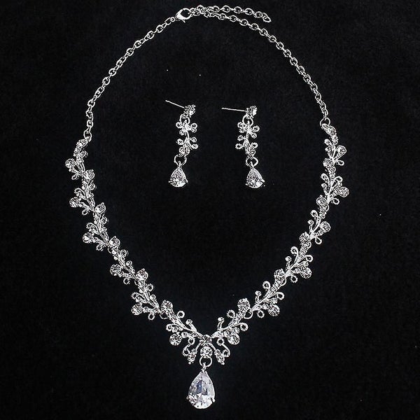 Alloy Leaf Rhinestone Zircon Elegant Jewelry Set Luxury Wedding Bridal Jewelry S Carousel 2