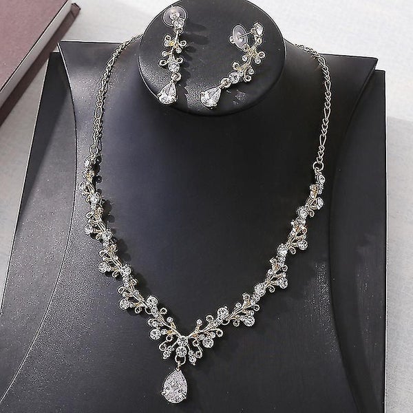 Alloy Leaf Rhinestone Zircon Elegant Jewelry Set Luxury Wedding Bridal Jewelry S Carousel 4