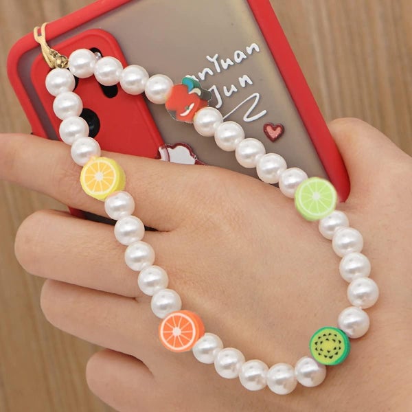6pcs Beaded Phone Lanyard Wrist Strap Face Beaded Phone Charm Fruit Star Pearl R Carousel 1