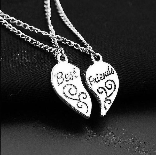 2 Pcs Crystal Sculpture Pattern Half Love Heart Pendant Best Friends Chain Neckl Carousel 1