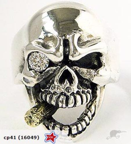 Skull Smoking Cigar Solid Sterling Silver 925 Ring Sz 13 / Z+ Carousel 1