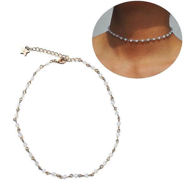 Elegant Women Opal Beads Rhinestone Handmade Chain Necklace Jewelry Birthday Gif Carousel 2