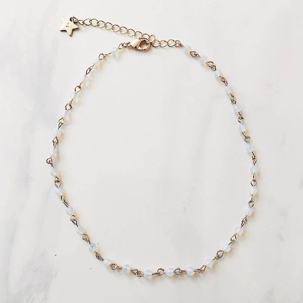 Elegant Women Opal Beads Rhinestone Handmade Chain Necklace Jewelry Birthday Gif Carousel 5
