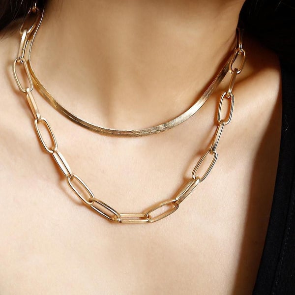 Fashion Double Layer Link Chain Necklace Punk Geometric Gold Chore Necklaces For Carousel 1