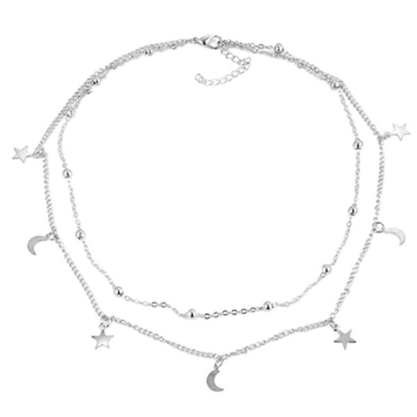Double-layer Glossy Moon Pendant Golden Plated Choker Necklace For Party Carousel 1