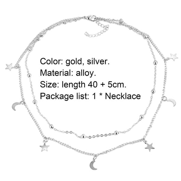 Double-layer Glossy Moon Pendant Golden Plated Choker Necklace For Party Carousel 5
