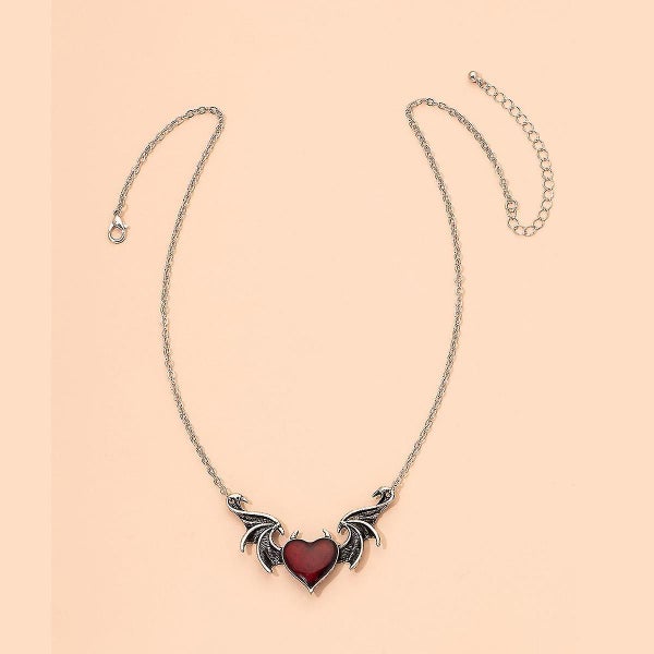 Black Devil Red Love Heart Pendant Necklace For Women Girls Goth Carousel 3