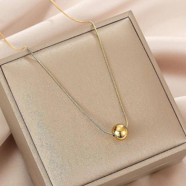 Fashion Stainless Steel Round Bead Ball Pendant Necklace Box Chain Gold Color Ch Carousel 2