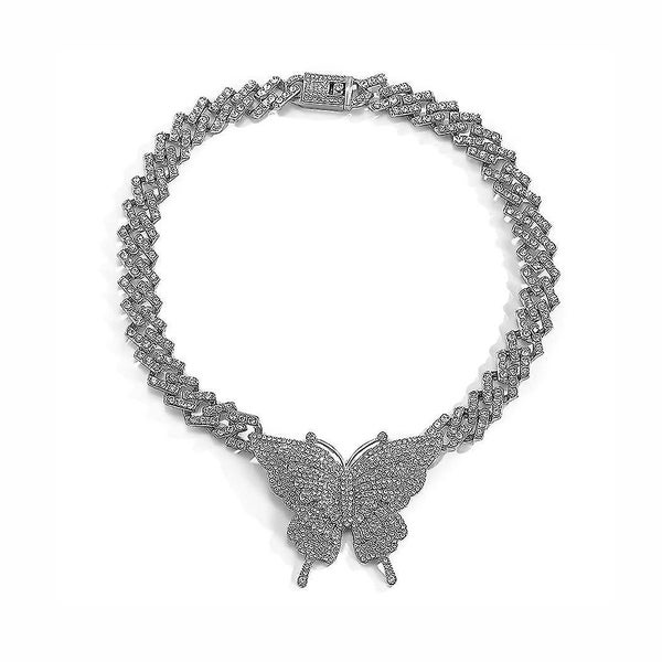 Chunky Crystal Choker Necklace Butterfly Pendant Necklaces Cuban Link Chain Spar Carousel 1