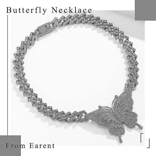 Chunky Crystal Choker Necklace Butterfly Pendant Necklaces Cuban Link Chain Spar Carousel 2
