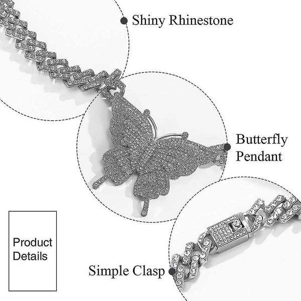 Chunky Crystal Choker Necklace Butterfly Pendant Necklaces Cuban Link Chain Spar Carousel 5