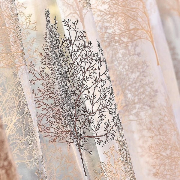 Embroidery Sheer Eyelet Curtains Window Curtain Semi Voile Drapes Panels , Semi Carousel 1