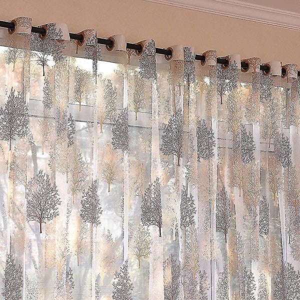 Embroidery Sheer Eyelet Curtains Window Curtain Semi Voile Drapes Panels , Semi Carousel 2