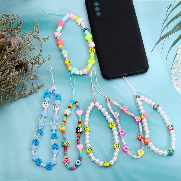 Beaded Phone Charm Smiley Face Bead Phone Lanyard Wrist Strap Fruit Star Pearl R Carousel 5