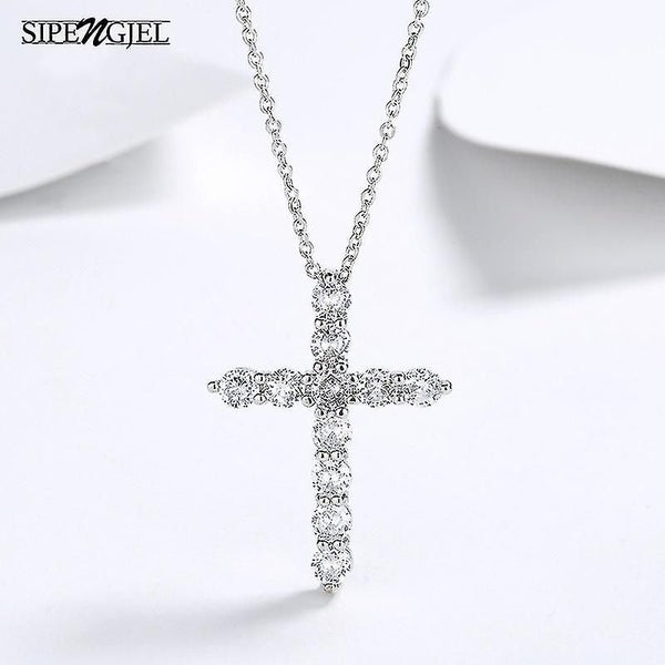 Fashion Cross Crystal Pendant Necklace Silver Color Box Chain Choker Necklace Fo Carousel 2