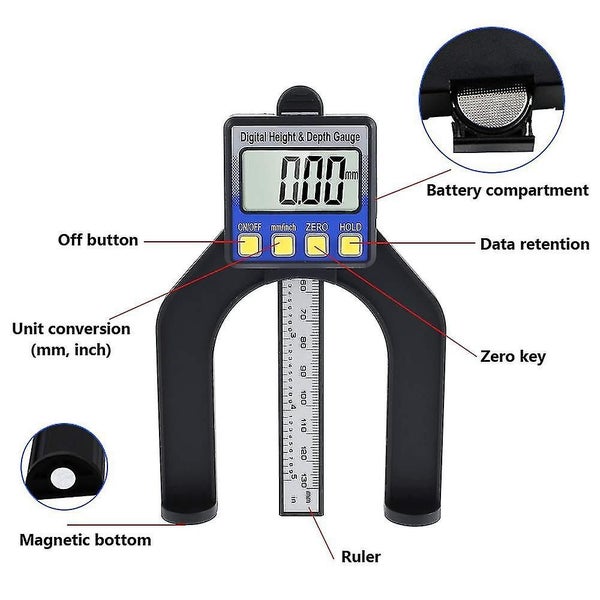 Digital Depth Gauge 80mm Carpentry Height And Depth Gauge With Depth Rod Magneti Carousel 2