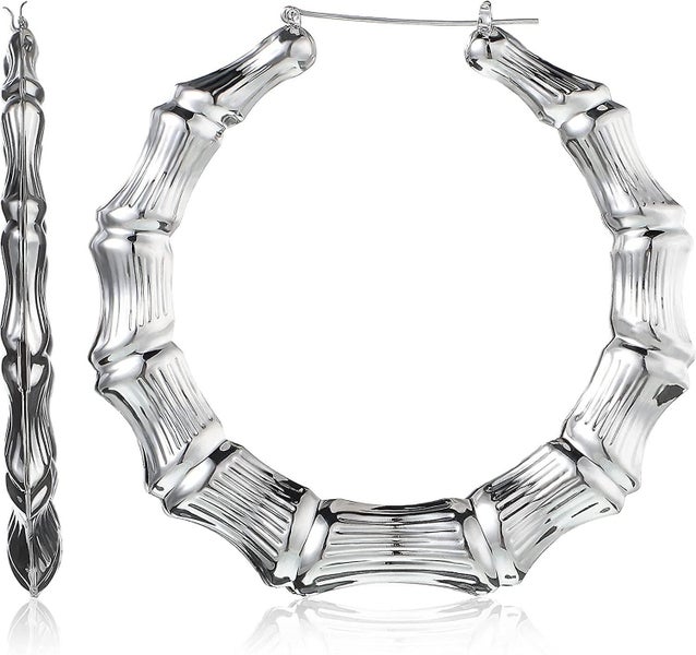 Large Bamboo Hoop Earrings Hip Hop Woman Bamboo Hoop Earrings Oversized Metal Ho Carousel 1