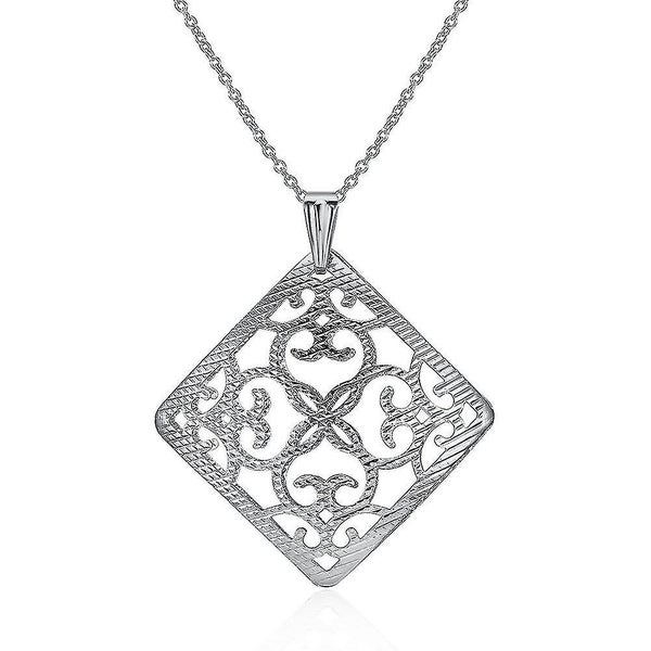 K Gold Zircon Necklace Square Pattern Hollow Pendant Classic Wind Ladies Necklac Carousel 1