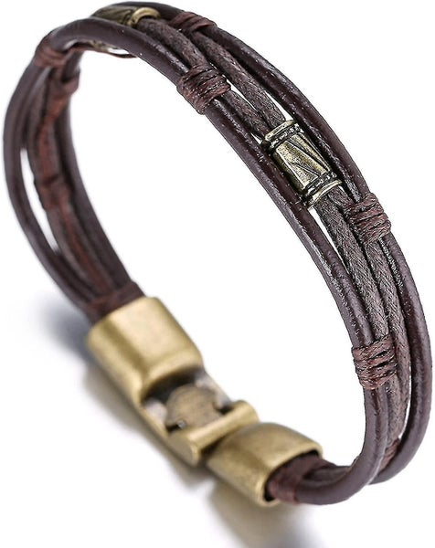 Men's Leather Bracelet Vintage Style 8.66in/22cm With Free Giftbox Carousel 1