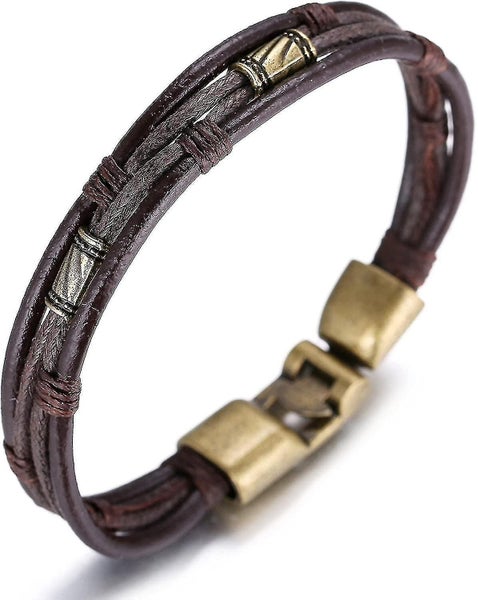 Men's Leather Bracelet Vintage Style 8.66in/22cm With Free Giftbox Carousel 4