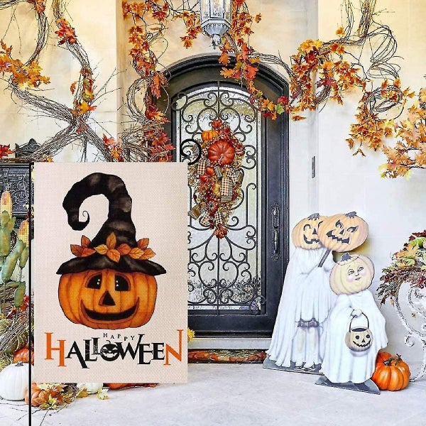 Halloween Garden Banner Double Sided Burlap Fall Pumpkin Garden Banner Indoor An Carousel 5