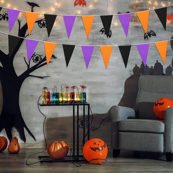 Halloween Banner Banner Black Purple Orange Triangle Banner Halloween Party Hang Carousel 2