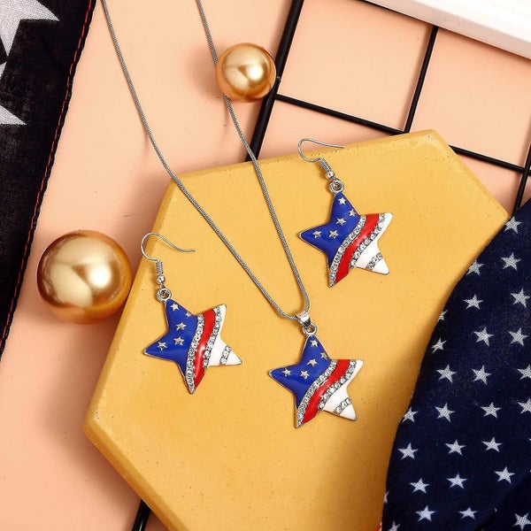 Flag Headband American Usa Flag Star Pendant Necklace Independence Day Earrings Carousel 2
